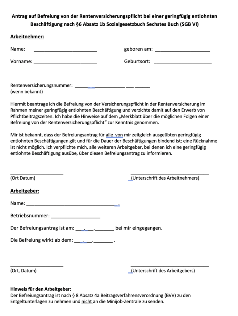 Vorschau: Antrag auf Befreiung von der Rentenversicherungspflicht