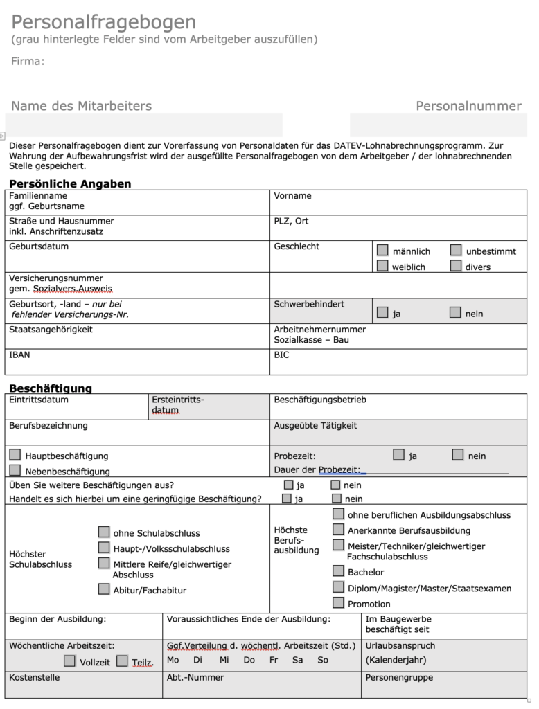 Vorschau: Personalfragebogen